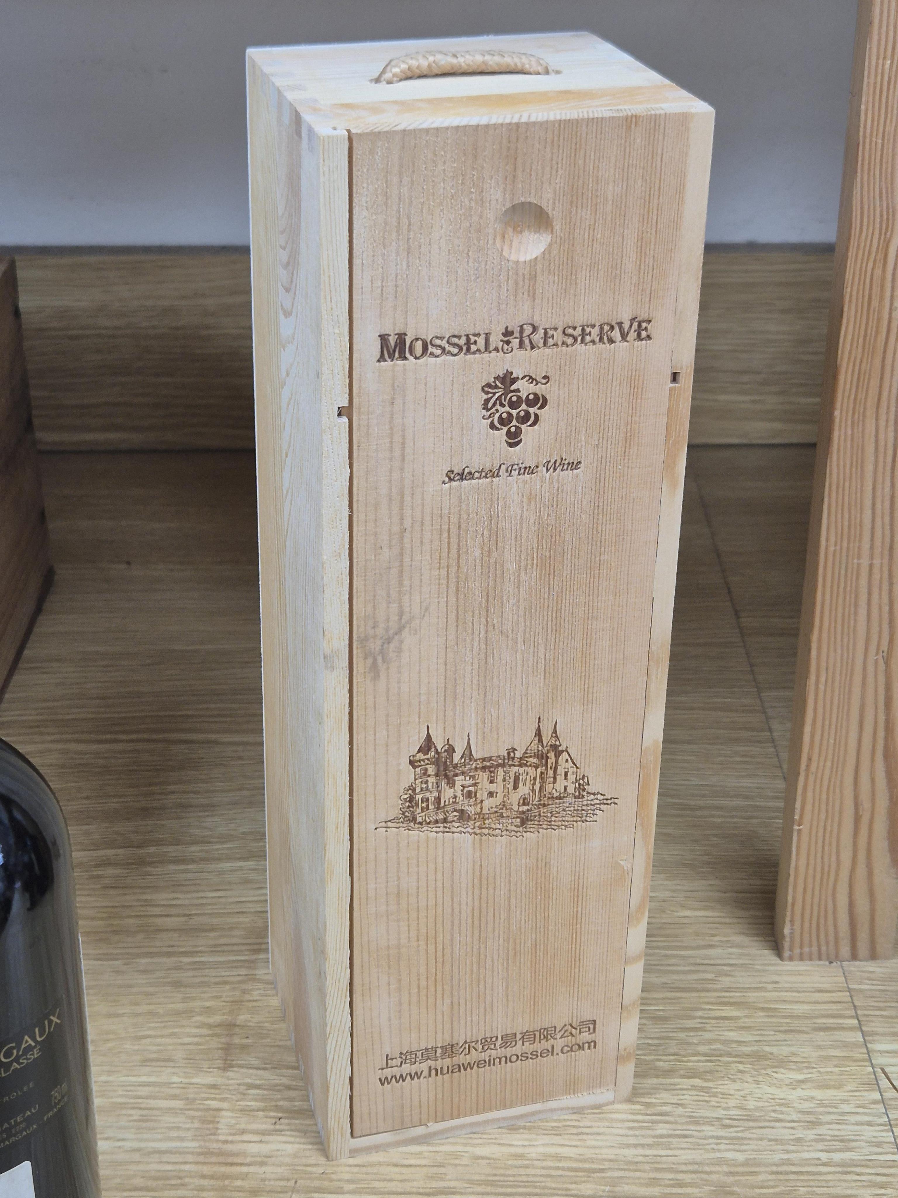 A bottle of Chateau Margaux Premier Grand Cru, 2006 and a bottle of Chateau Margaux Pavillion Rouge, 2005, latter cased